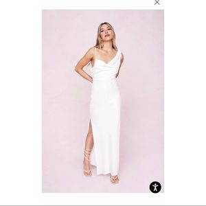 Nasty Gal Cowl Neck Satin White Maxi Dress